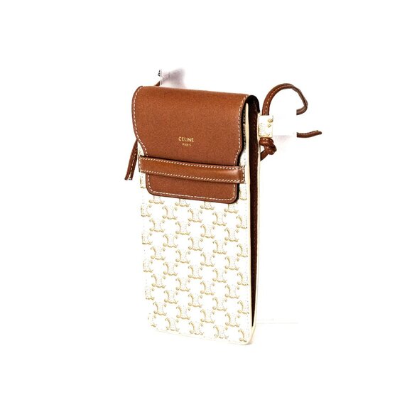 Celine Phone Pouch White Triomphe Canvas & Lambskin - Picture 1 of 4